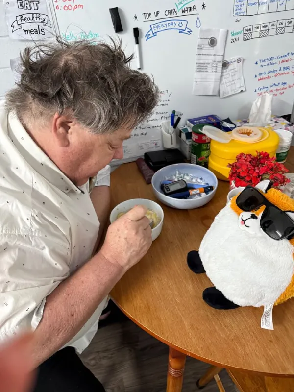 Roger eating breakfast